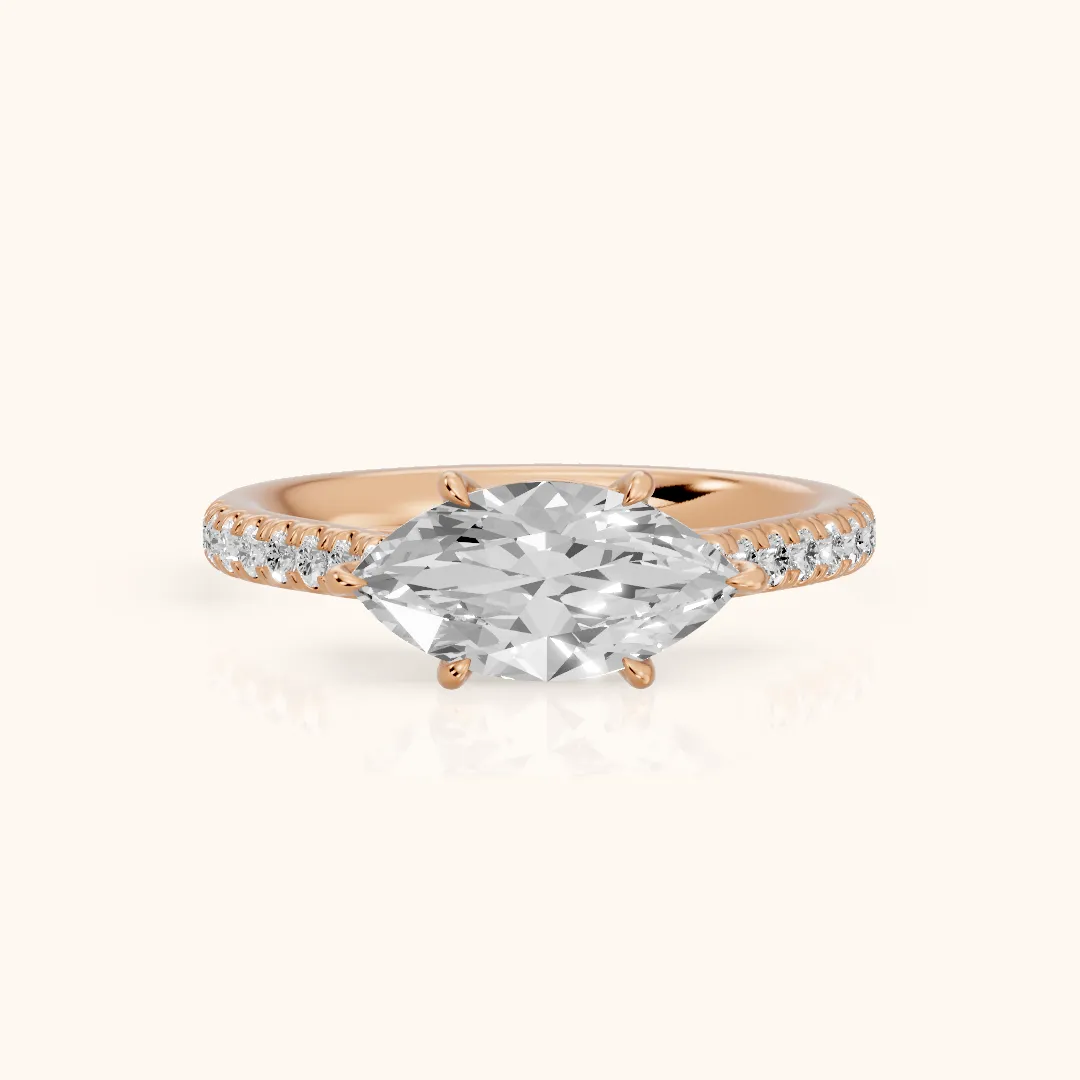 Odelia East-West Pavé Marquise Diamond Engagement Ring in Rose Gold — view 2