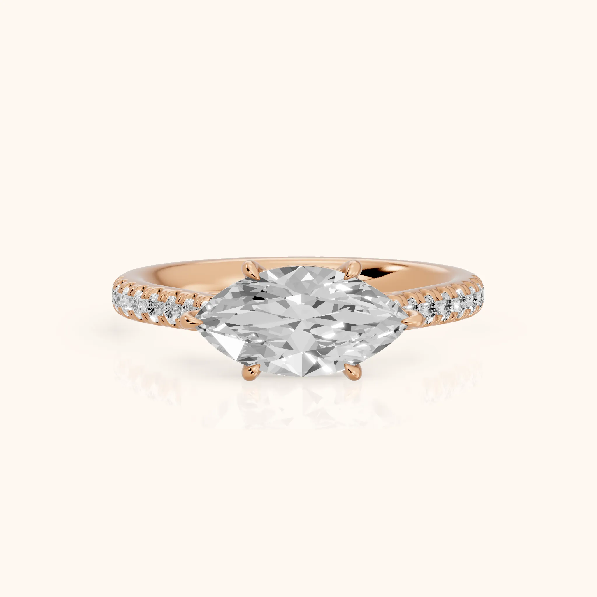 Odelia East-West Pavé Marquise Diamond Engagement Ring in Rose Gold — view 1