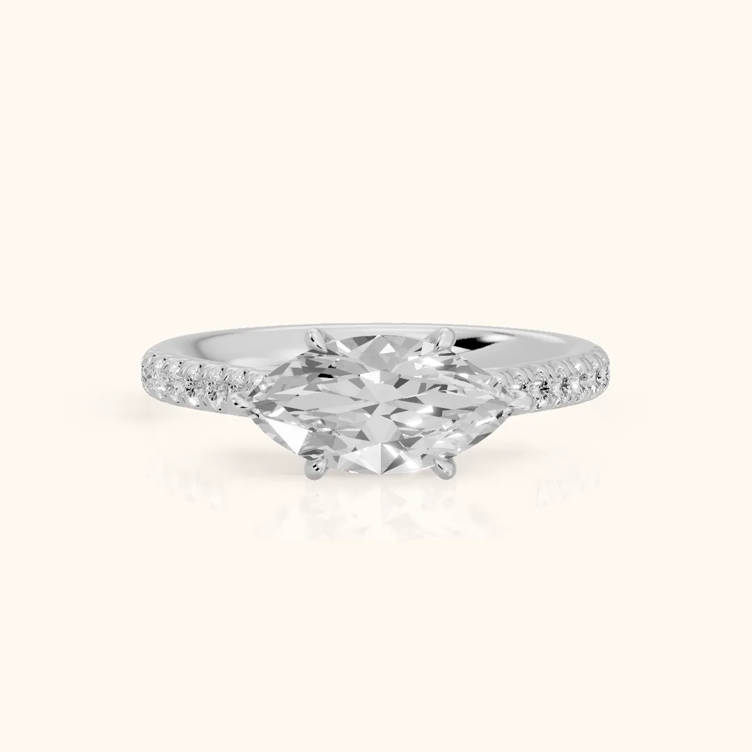 Odelia East-West Pavé Marquise Diamond Engagement Ring in White Gold — view 2