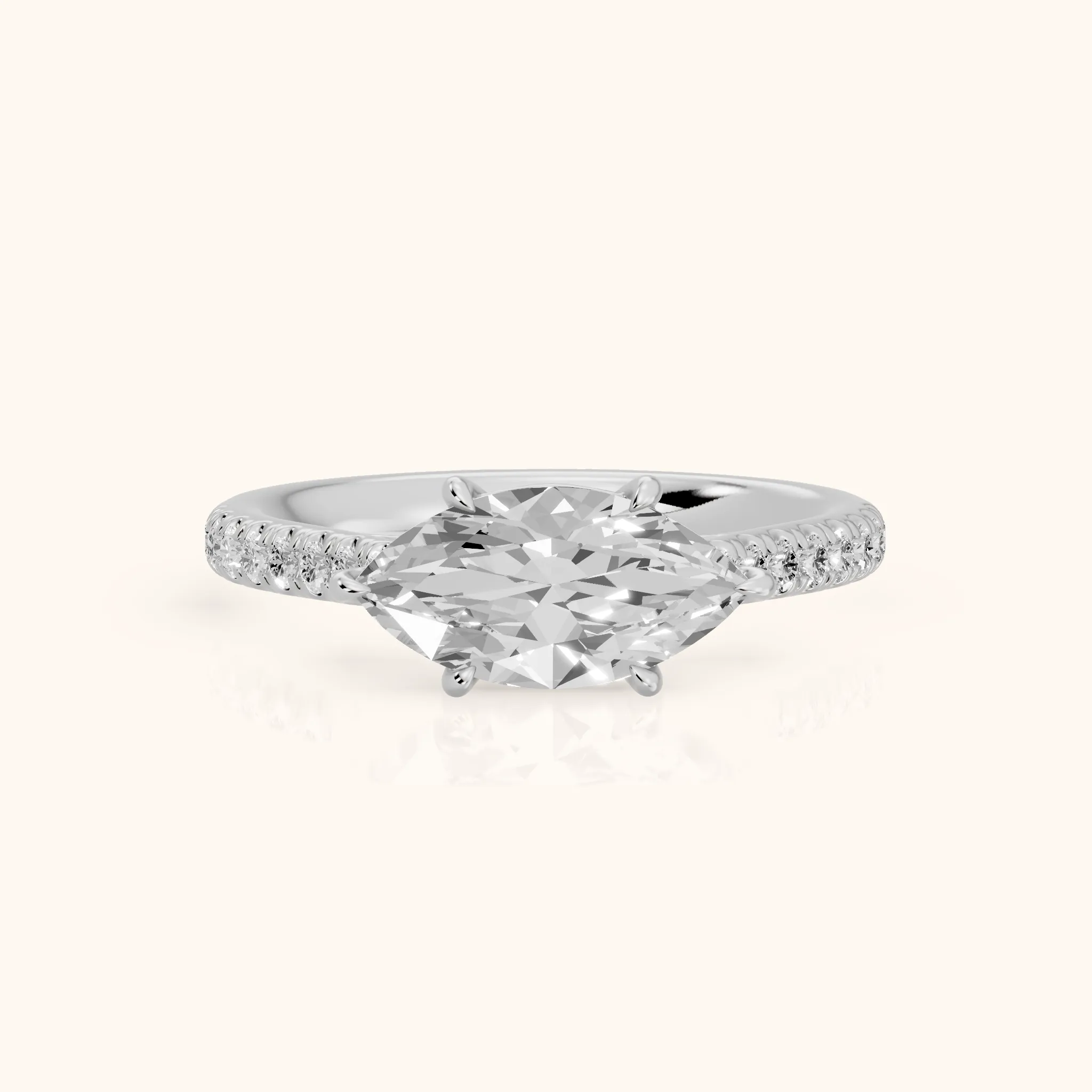 Odelia East-West Pavé Marquise Diamond Engagement Ring in White Gold — view 1