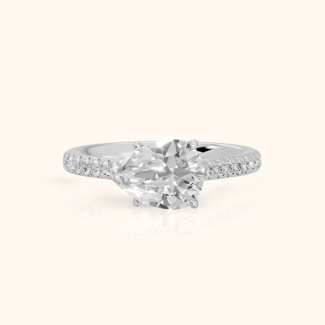 Odelia East-West Pavé Pear Diamond Engagement Ring in Silver — view 2