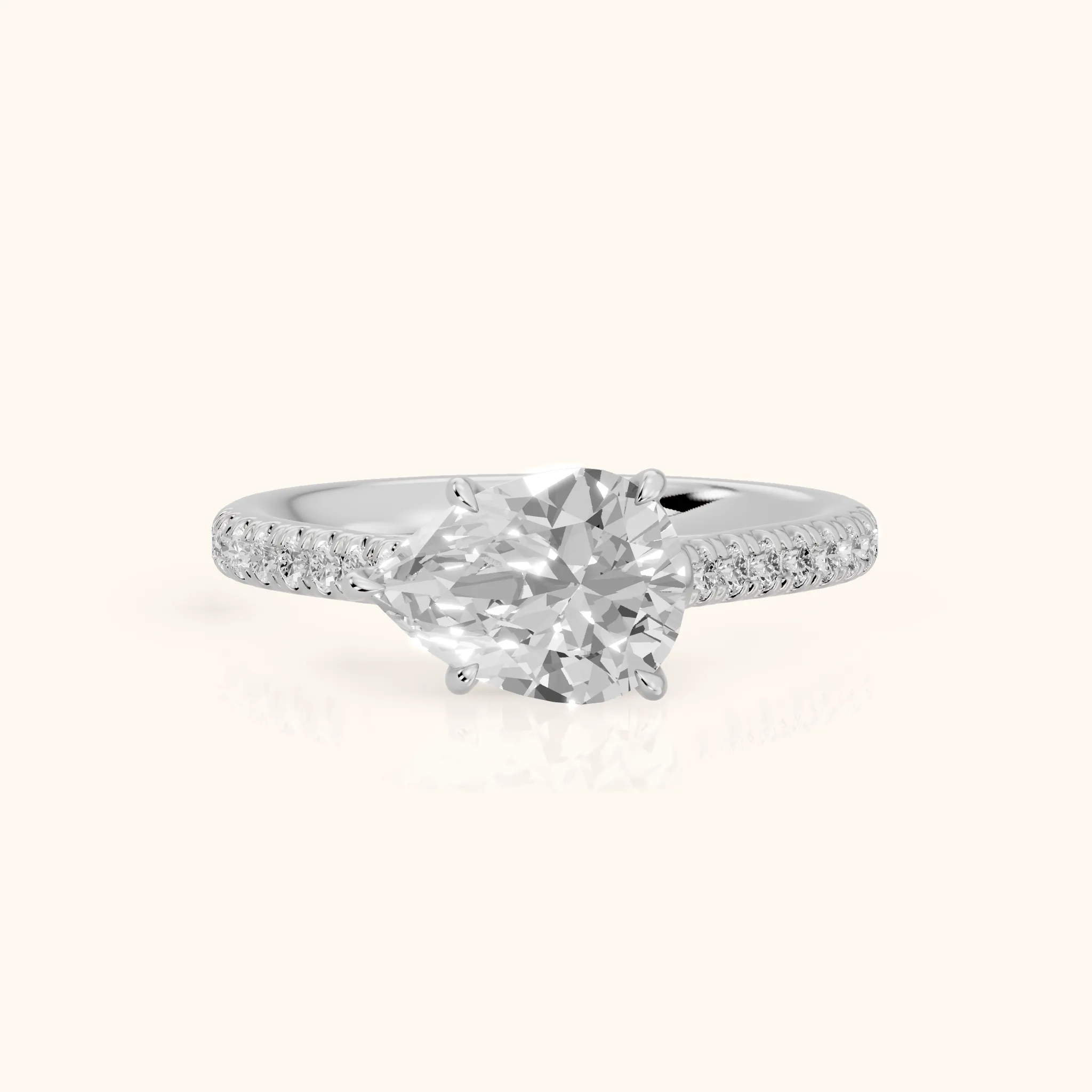 Odelia East-West Pavé Pear Diamond Engagement Ring in Silver — view 1
