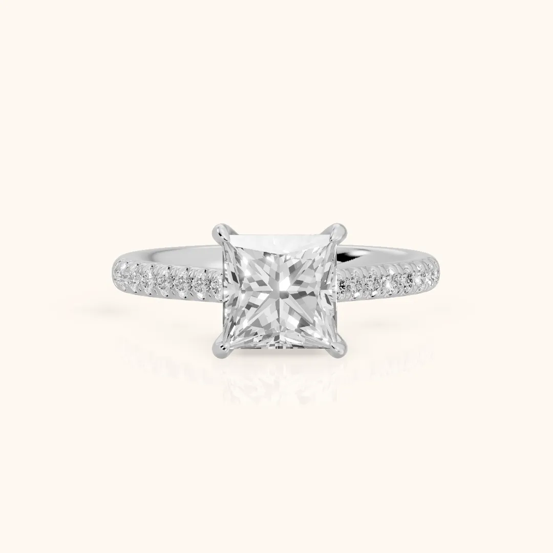 Odelia East-West Pavé Princess Diamond Engagement Ring in White Gold — view 2