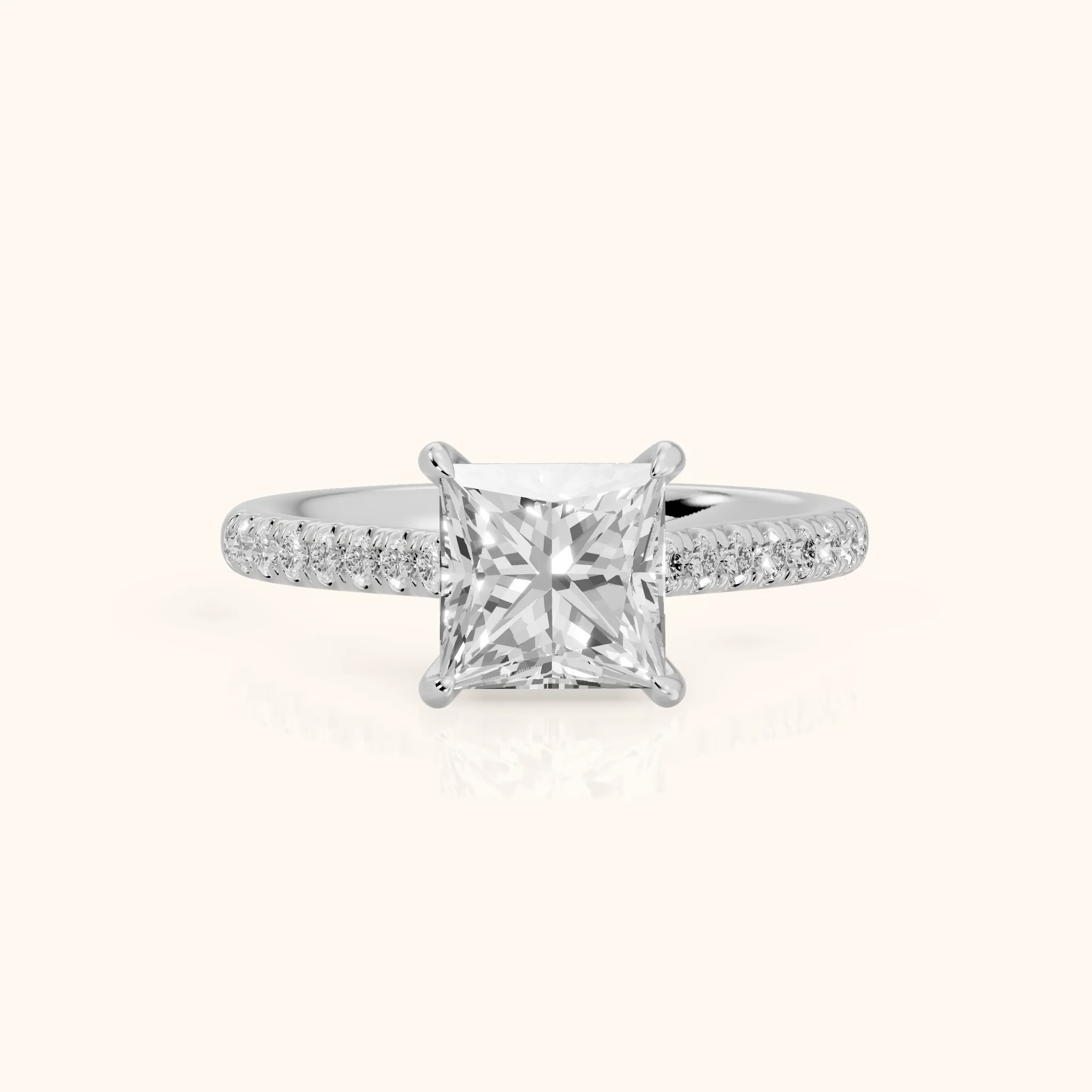 Odelia East-West Pavé Princess Diamond Engagement Ring in White Gold — view 1