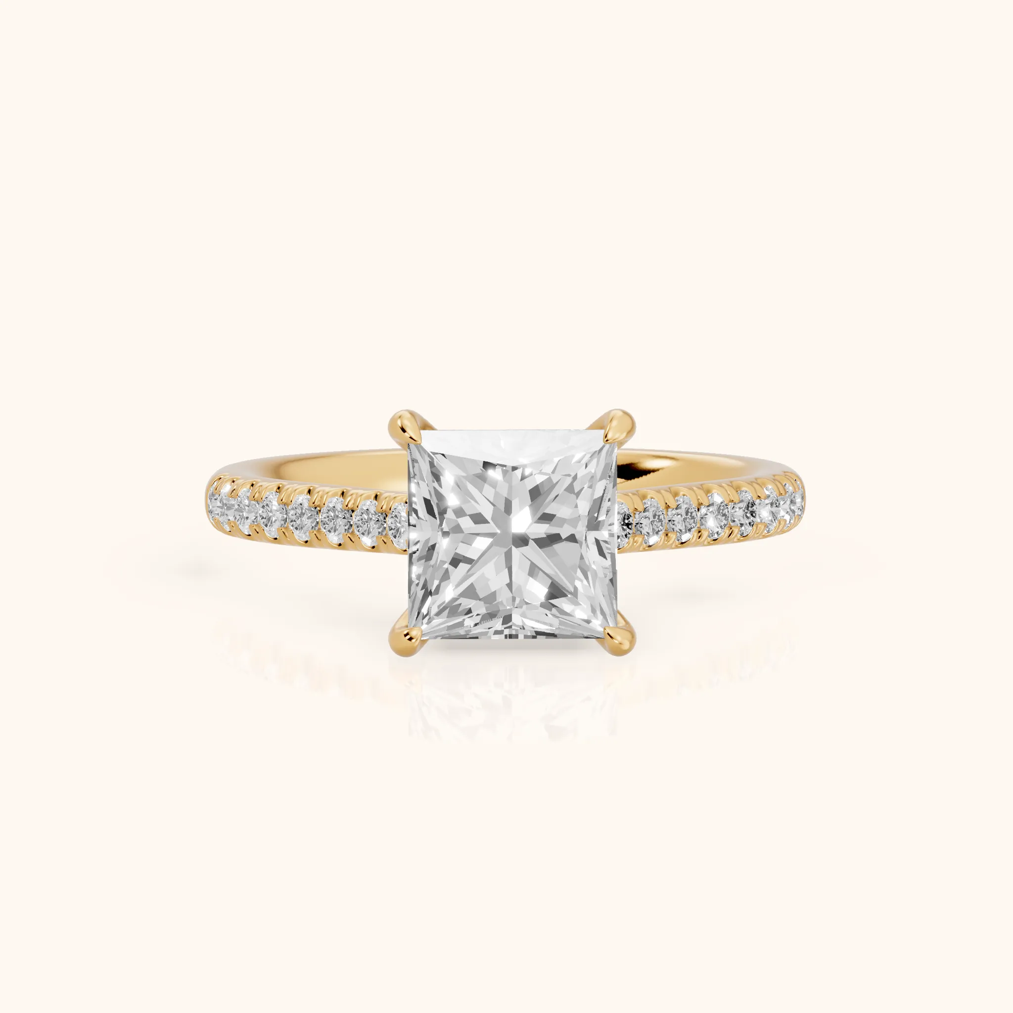 Odelia East-West Pavé Princess Diamond Engagement Ring in Yellow Gold — view 1