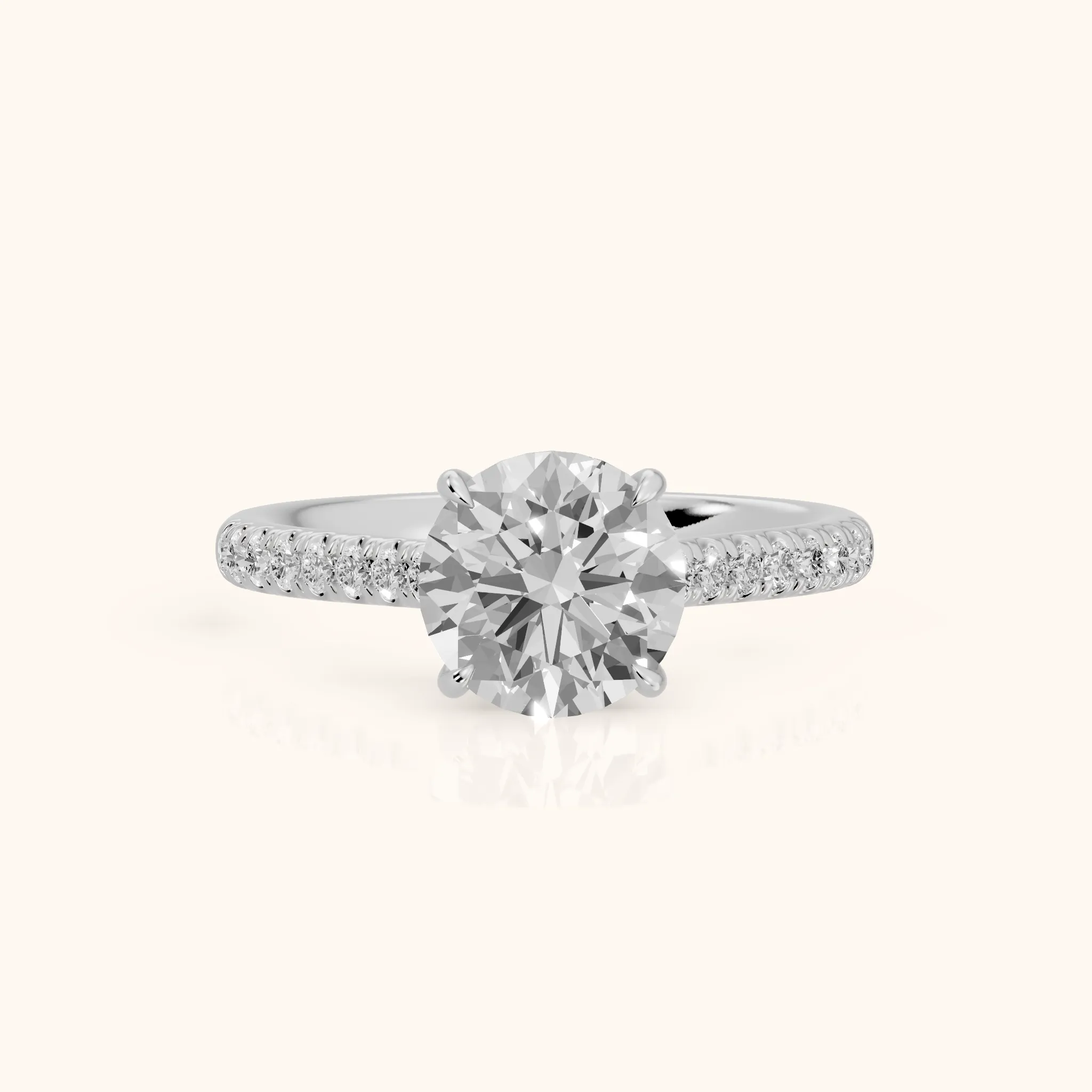 Odelia East-West Pavé Round Diamond Engagement Ring in White Gold — view 1