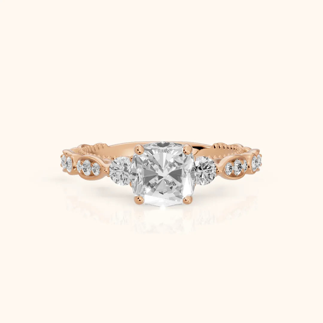 Pascale Vintage Filigree Cushion Diamond Engagement Ring in Rose Gold — view 2