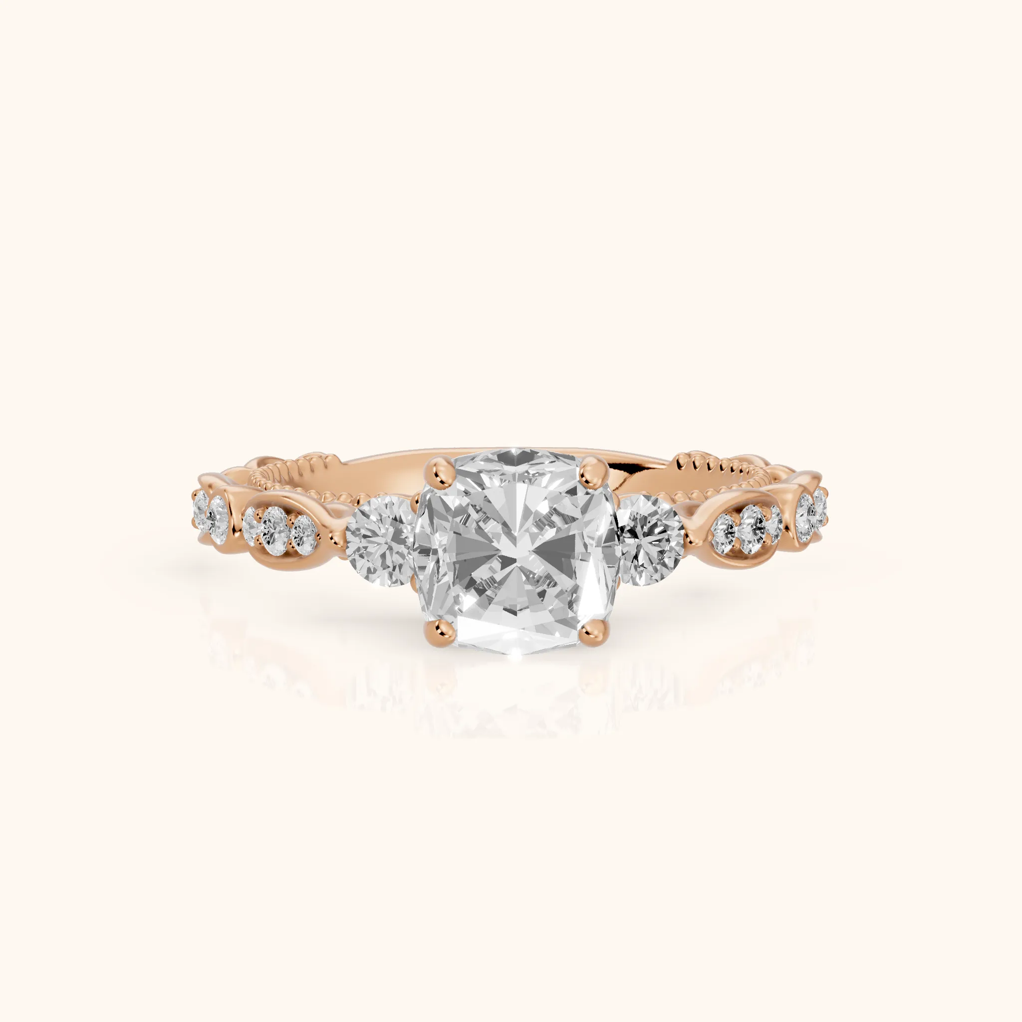 Pascale Vintage Filigree Cushion Diamond Engagement Ring in Rose Gold — view 1