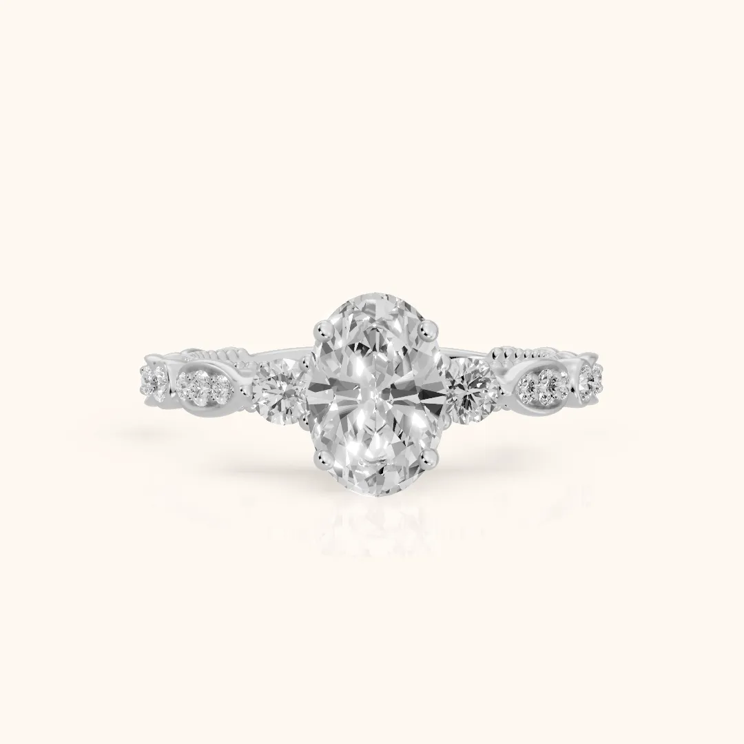 Pascale Vintage Filigree Oval Diamond Engagement Ring in White Gold — view 2