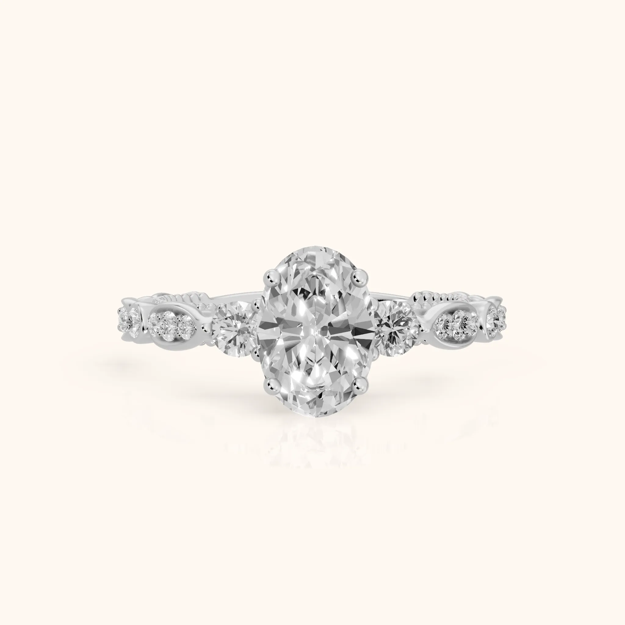 Pascale Vintage Filigree Oval Diamond Engagement Ring in White Gold — view 1