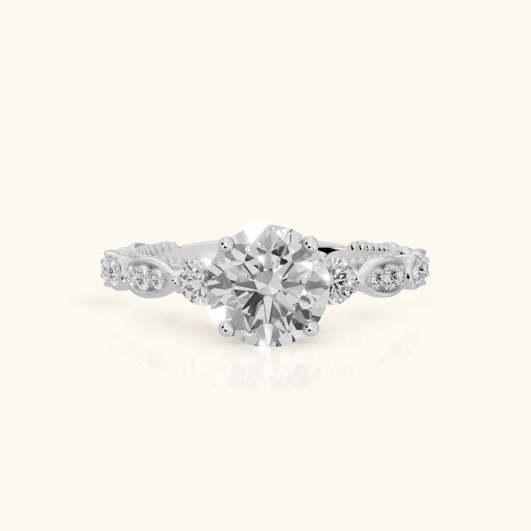 Pascale Vintage Filigree Round Diamond Engagement Ring in White Gold — view 2