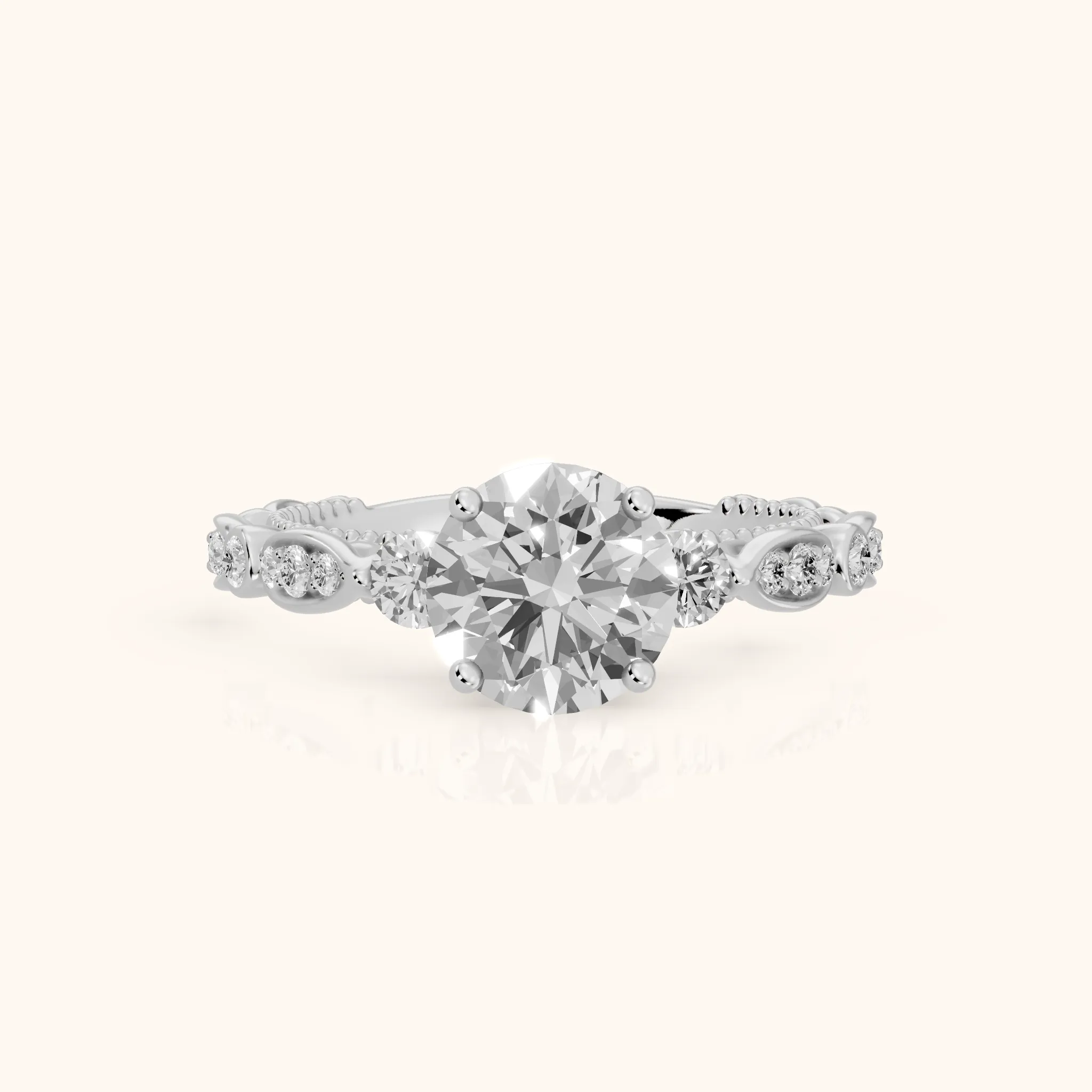 Pascale Vintage Filigree Round Diamond Engagement Ring in White Gold — view 1