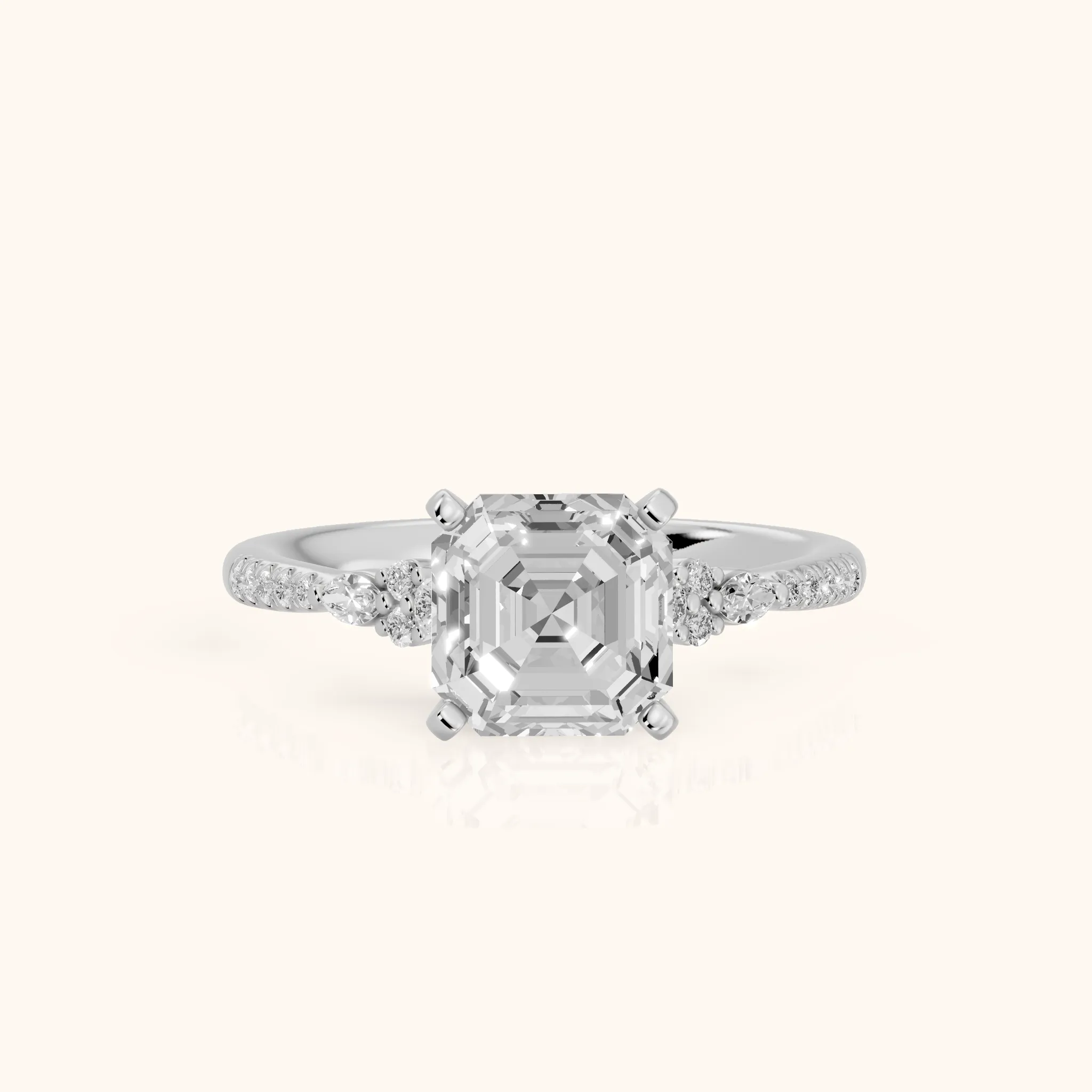 Reina Pavé Cluster Asscher Diamond Engagement Ring in Silver — view 1