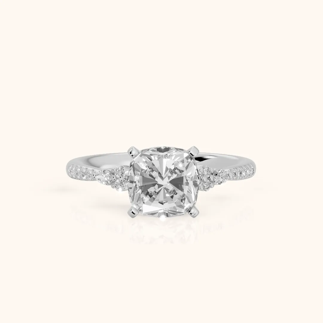 Reina Pavé Cluster Cushion Diamond Engagement Ring in Silver — view 2