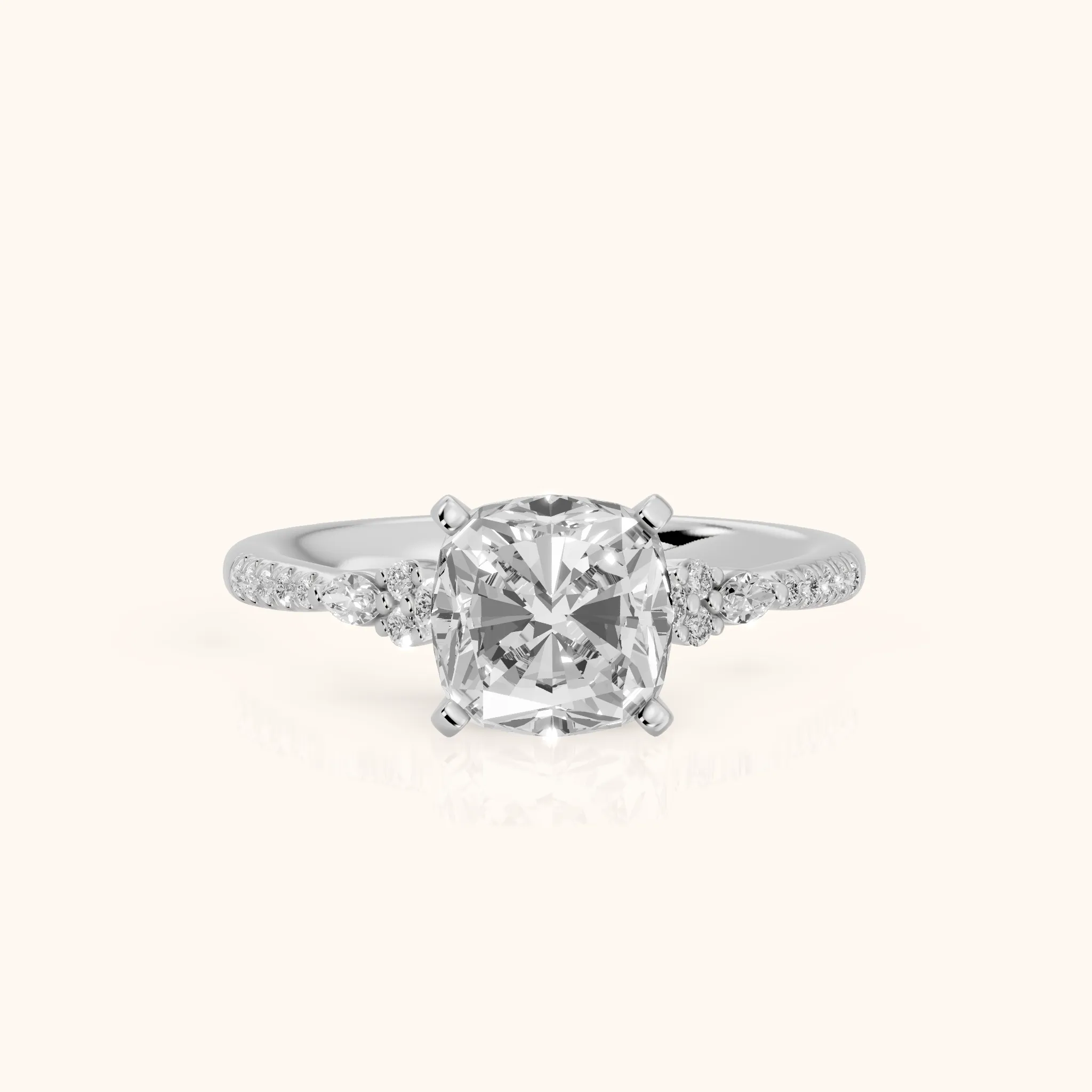 Reina Pavé Cluster Cushion Diamond Engagement Ring in Silver — view 1