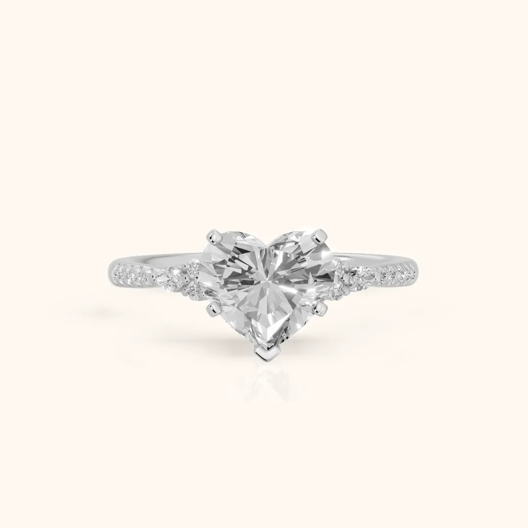 Reina Pavé Cluster Heart Diamond Engagement Ring in White Gold — view 2