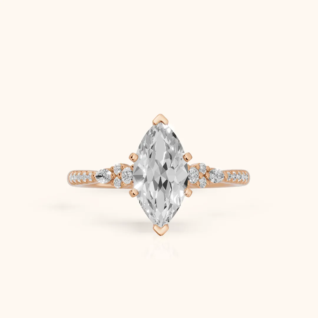 Reina Pavé Cluster Marquise Diamond Engagement Ring in Rose Gold — view 2