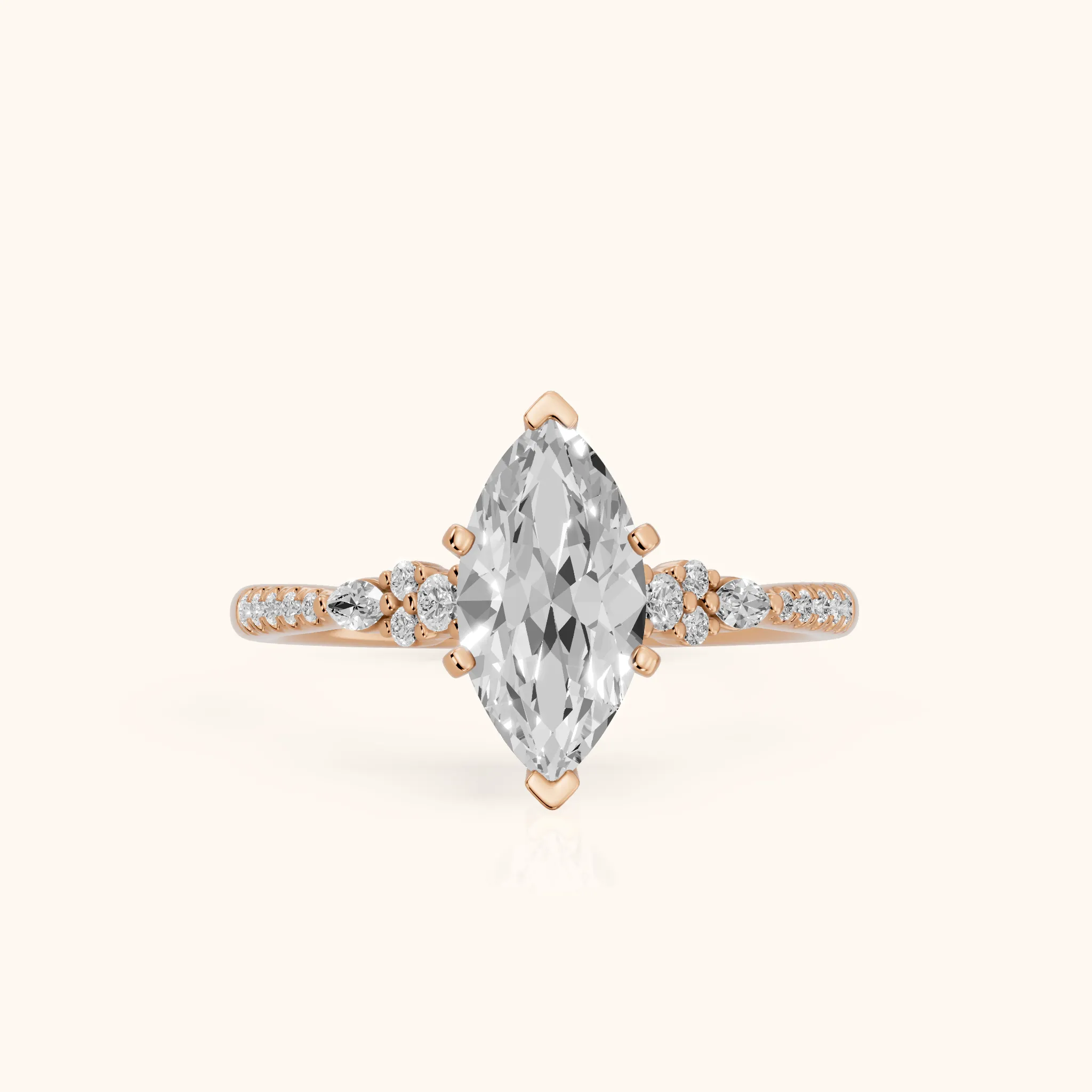 Reina Pavé Cluster Marquise Diamond Engagement Ring in Rose Gold — view 1