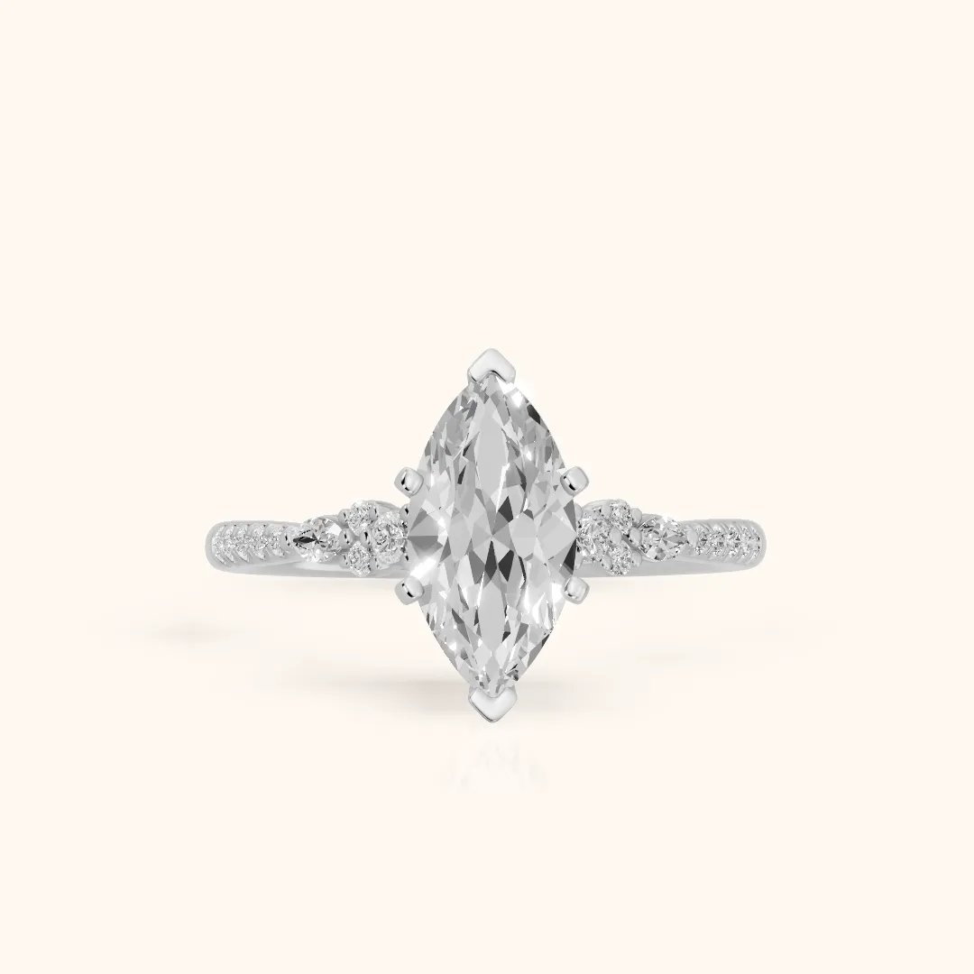 Reina Pavé Cluster Marquise Diamond Engagement Ring in Platinum — view 2