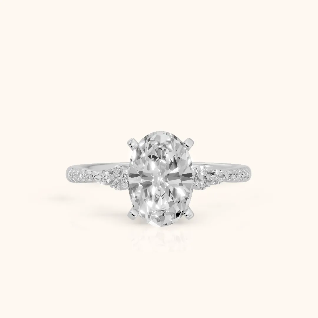 Reina Pavé Cluster Oval Diamond Engagement Ring in Silver — view 2