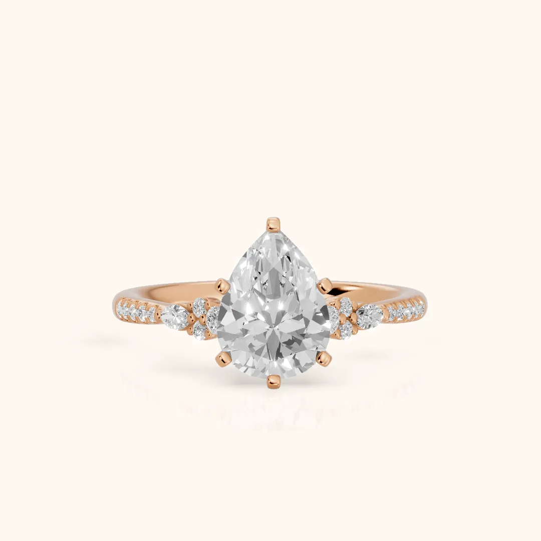 Reina Pavé Cluster Pear Diamond Engagement Ring in Rose Gold — view 2