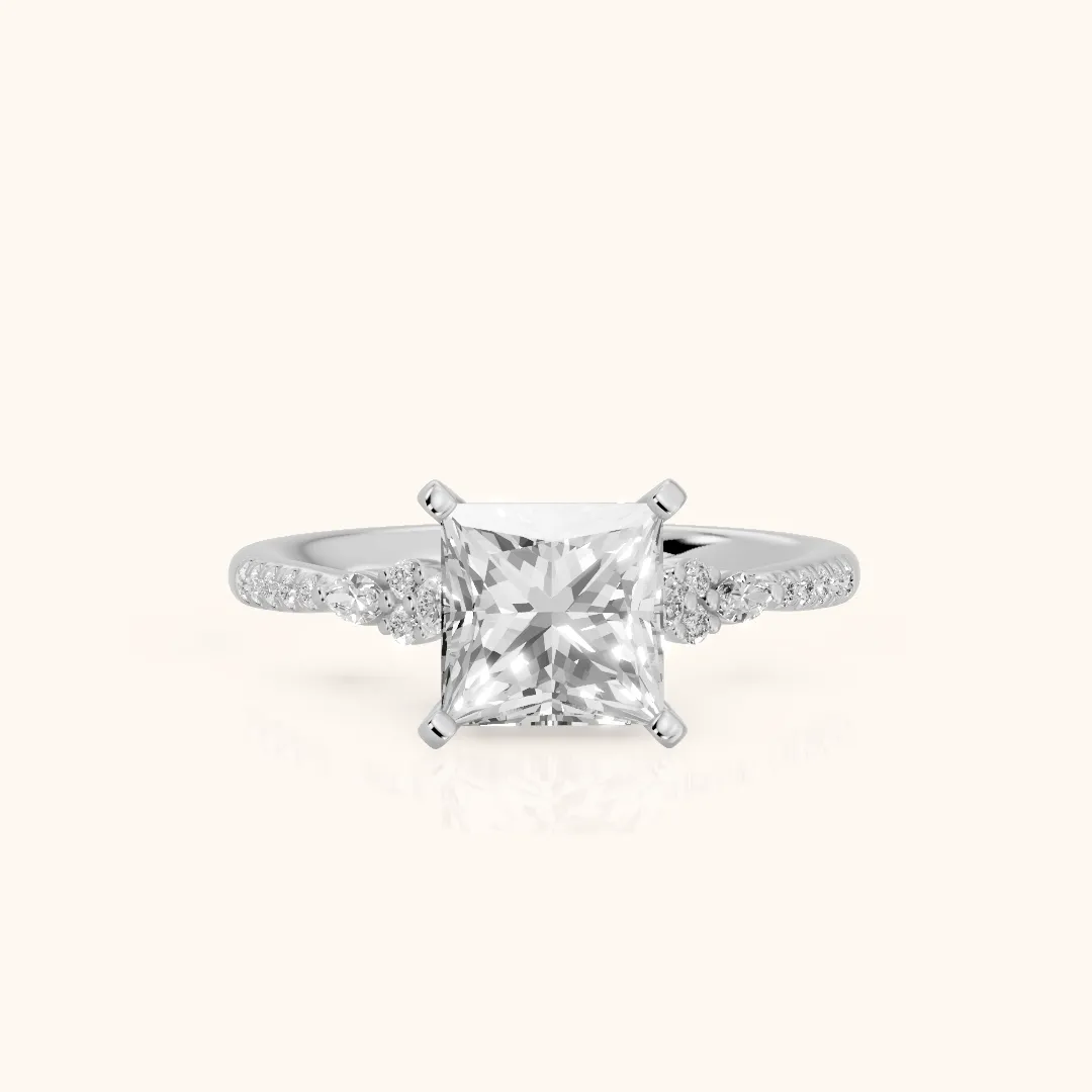 Reina Pavé Cluster Princess Diamond Engagement Ring in Platinum — view 2