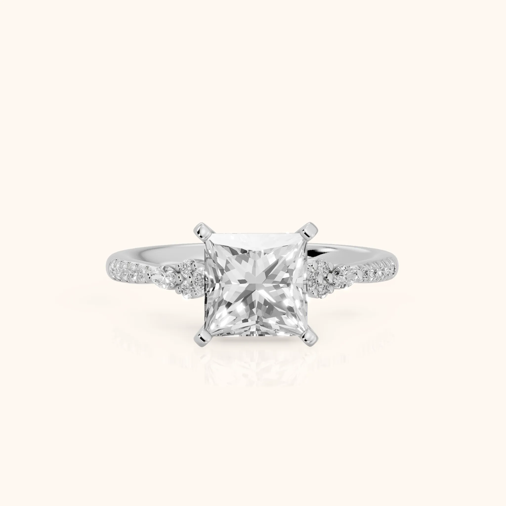 Reina Pavé Cluster Princess Diamond Engagement Ring in Platinum — view 1
