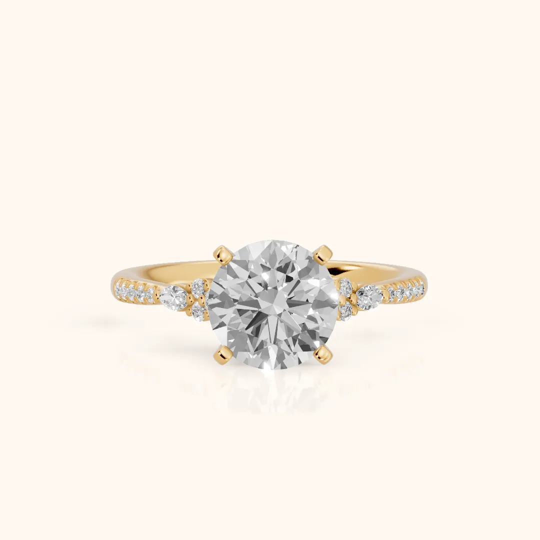 Reina Pavé Cluster Round Diamond Engagement Ring in Yellow Gold — view 2