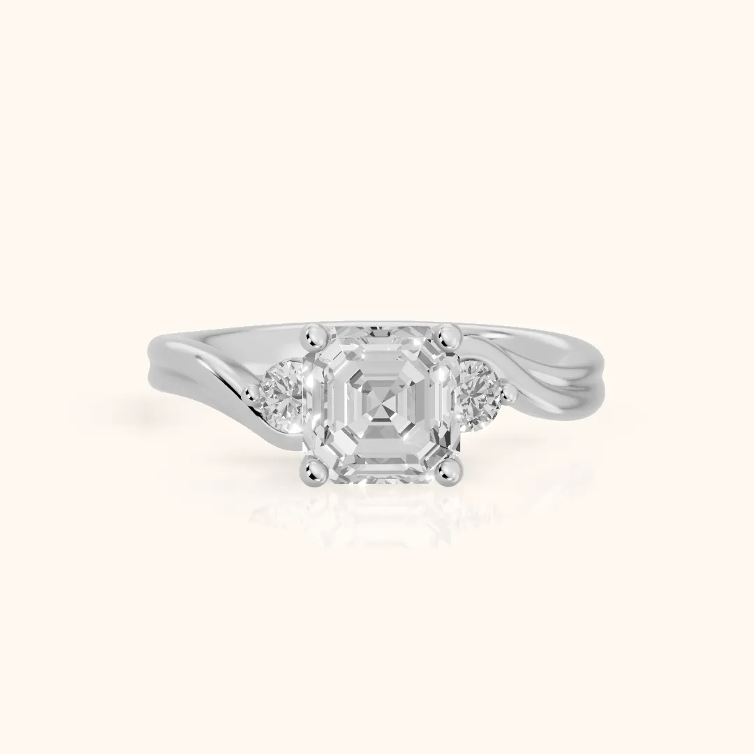 Rena Bypass Three-Stone Asscher Diamond Engagement Ring in White Gold — view 2