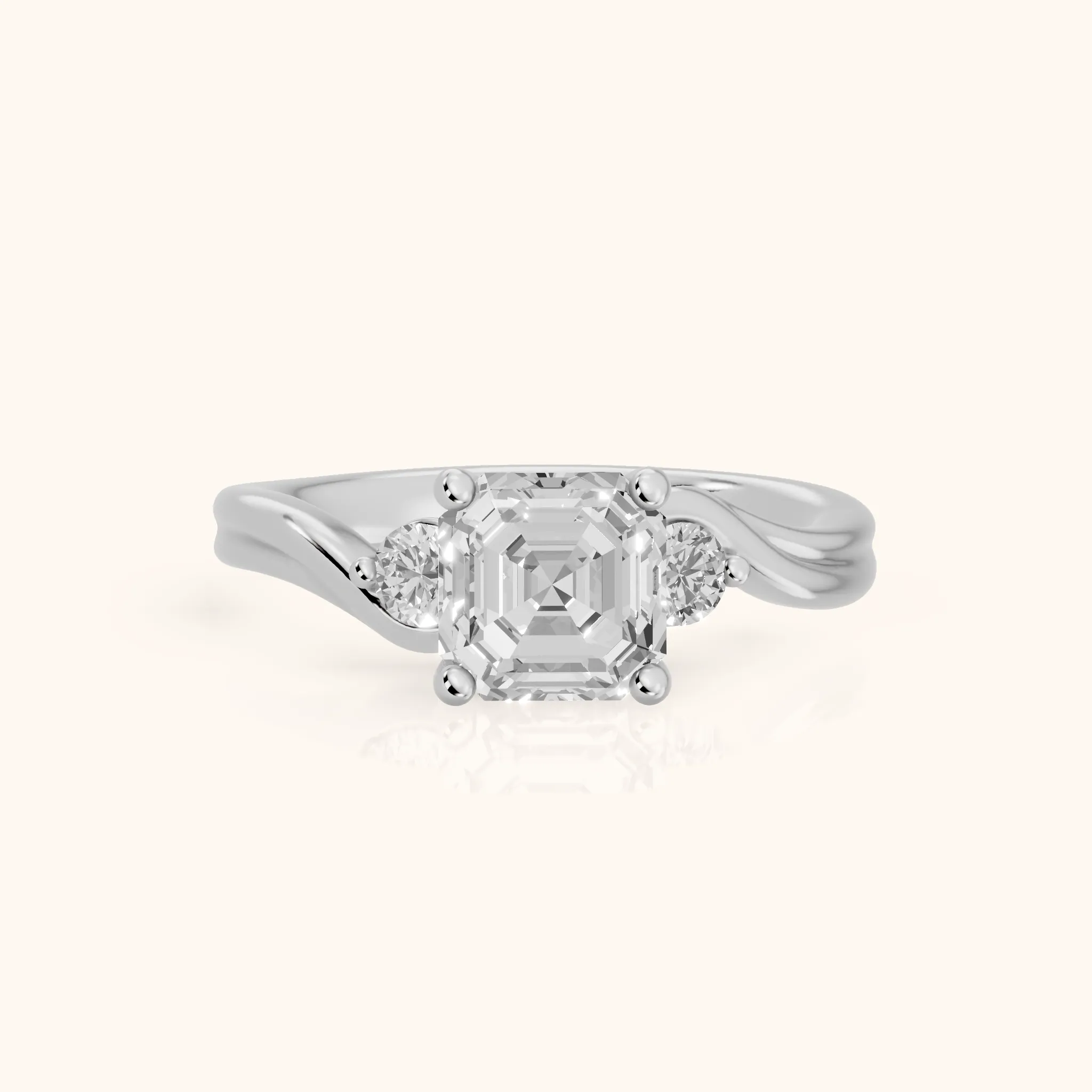 Rena Bypass Three-Stone Asscher Diamond Engagement Ring in White Gold — view 1