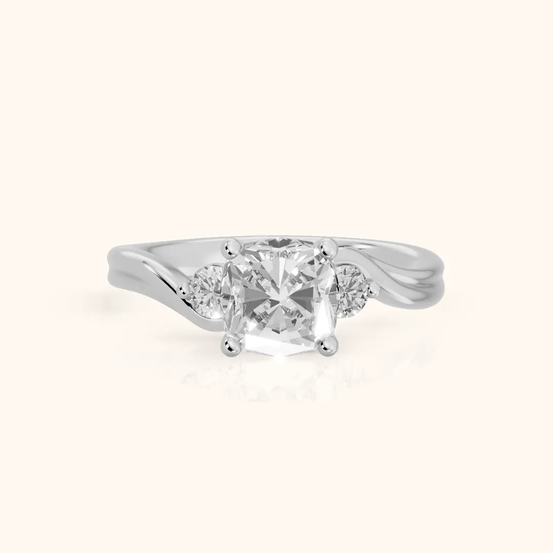 Rena Bypass Three-Stone Cushion Diamond Engagement Ring in White Gold — view 2