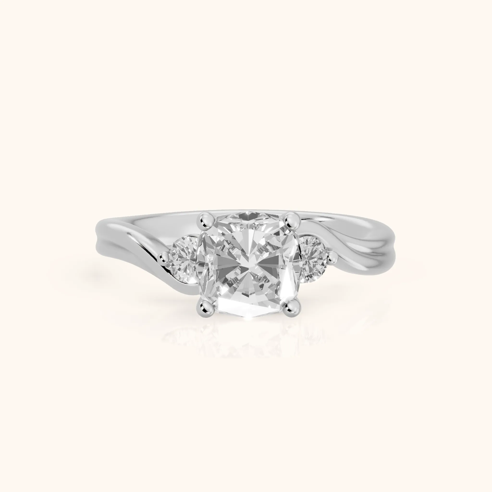 Rena Bypass Three-Stone Cushion Diamond Engagement Ring in White Gold — view 1