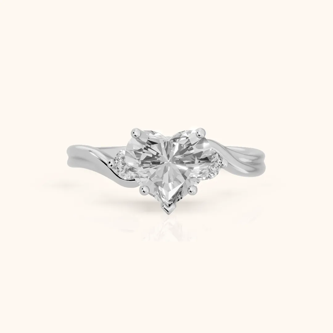 Rena Bypass Three-Stone Heart Diamond Engagement Ring in Silver — view 2