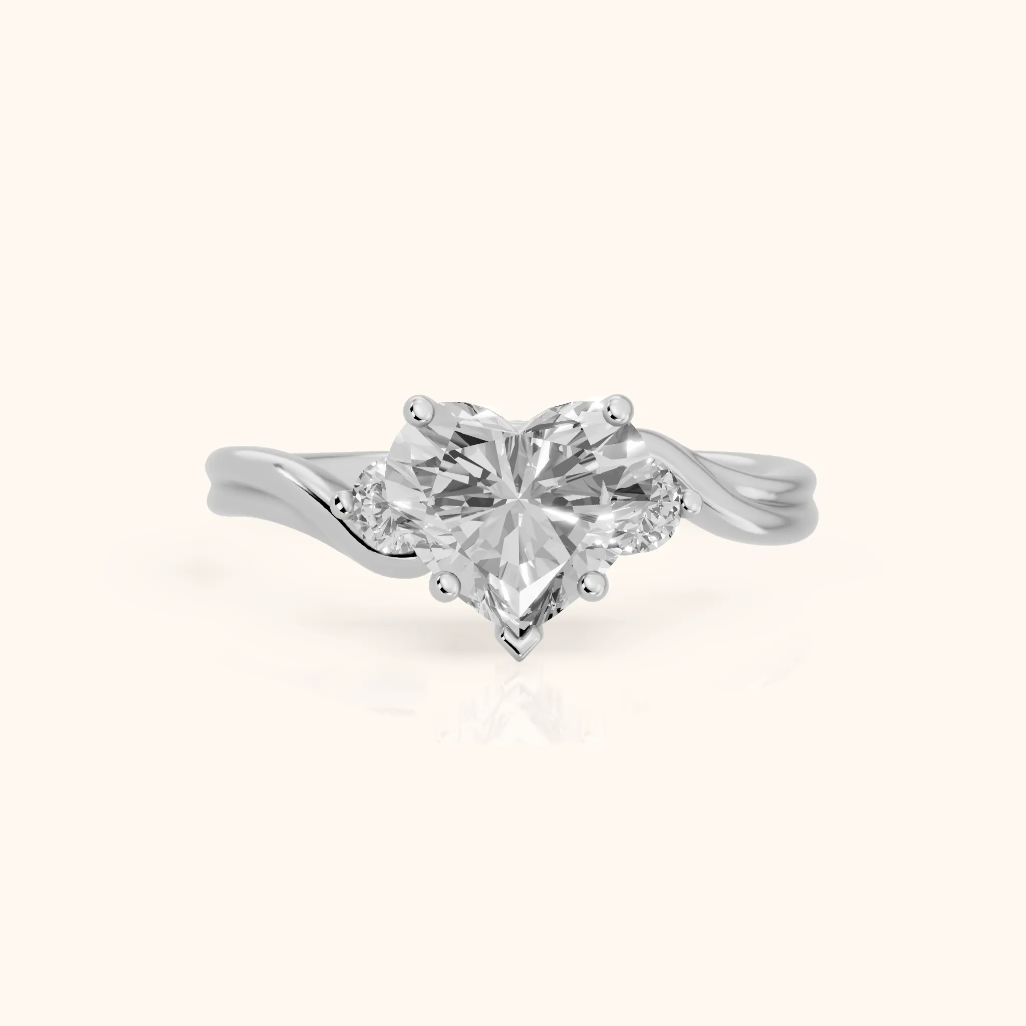 Rena Bypass Three-Stone Heart Diamond Engagement Ring in Silver — view 1