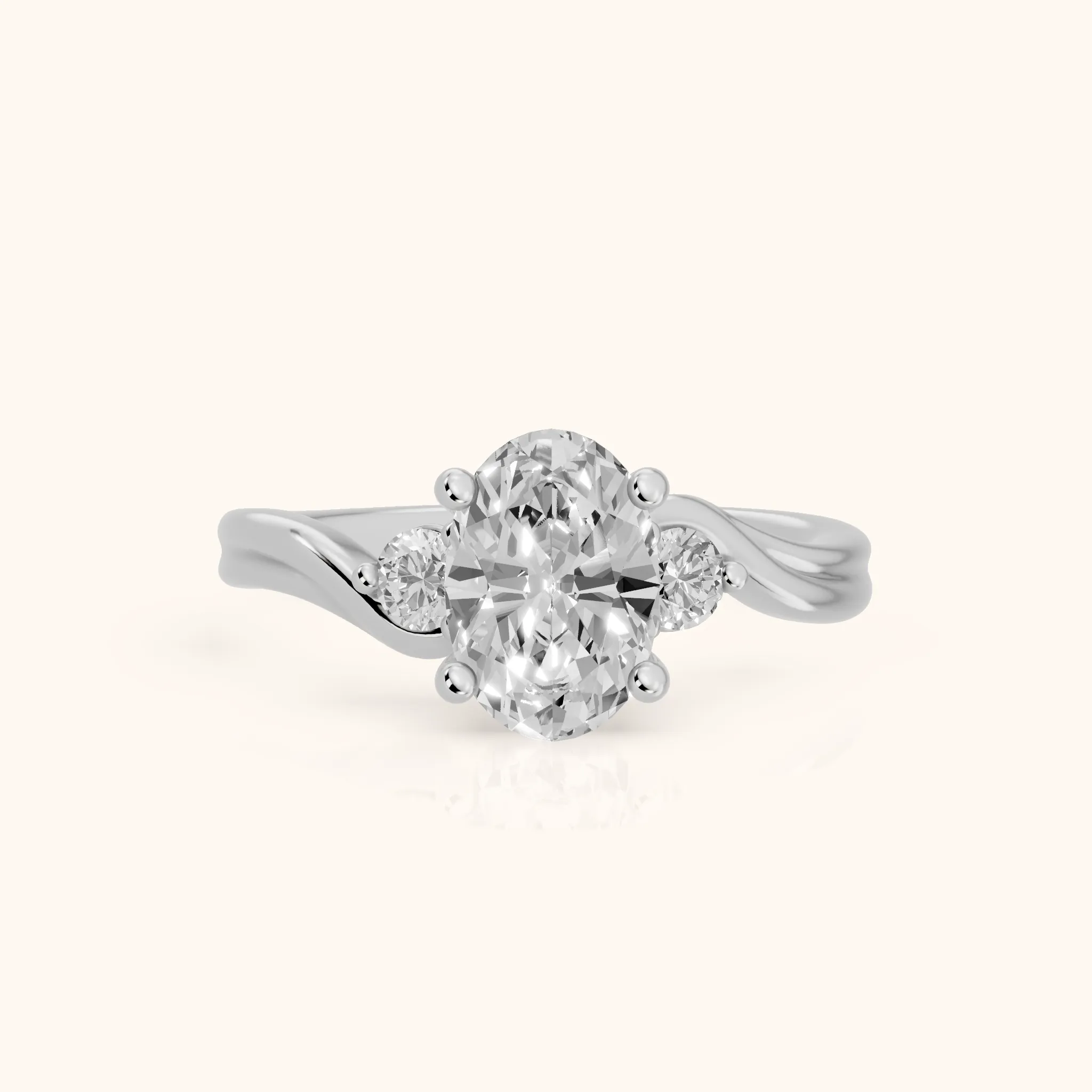 Rena Bypass Three-Stone Oval Diamond Engagement Ring in Platinum — view 1