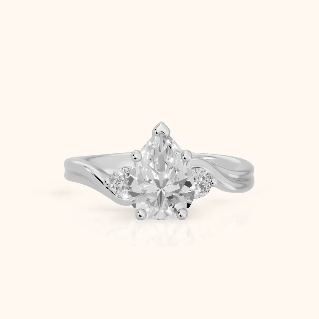 Rena Bypass Three-Stone Pear Diamond Engagement Ring in Platinum — view 2