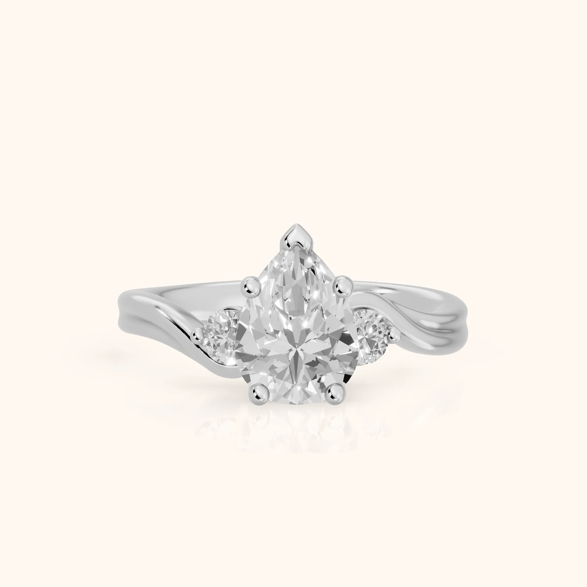 Rena Bypass Three-Stone Pear Diamond Engagement Ring in Platinum — view 1