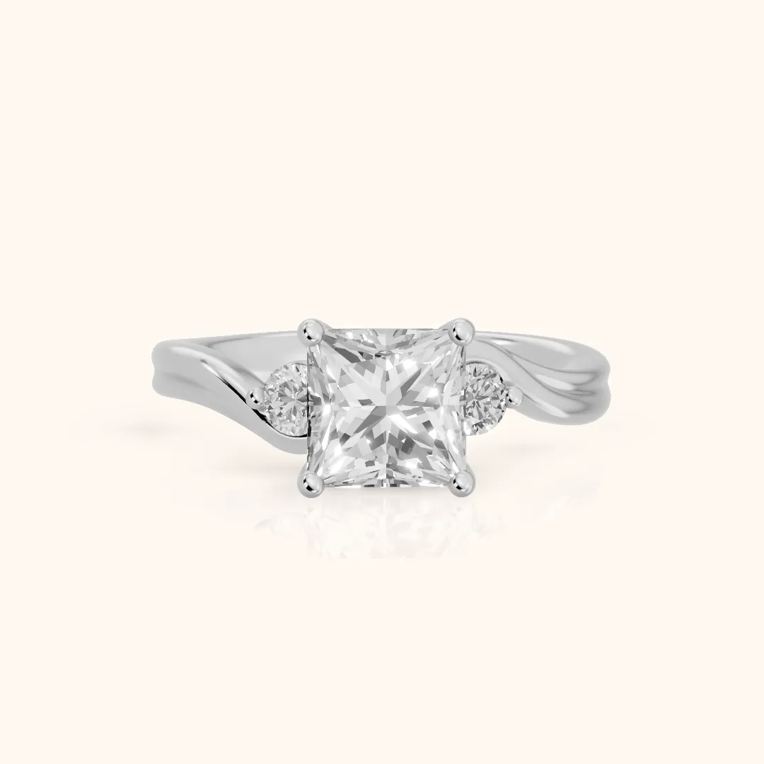 Rena Bypass Three-Stone Princess Diamond Engagement Ring in White Gold — view 2