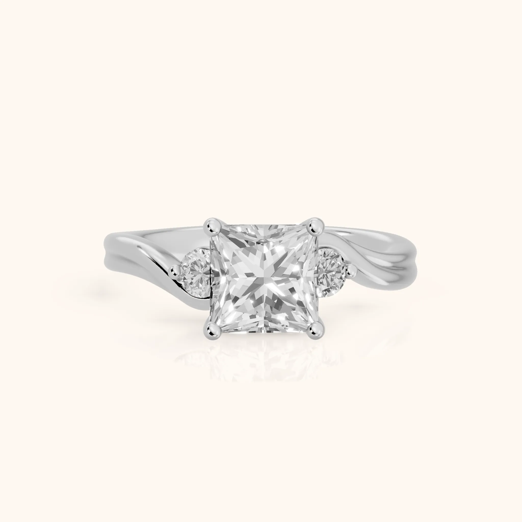 Rena Bypass Three-Stone Princess Diamond Engagement Ring in White Gold — view 1