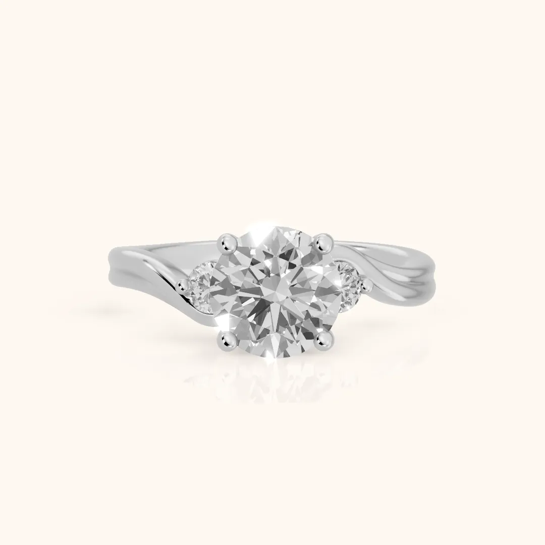 Rena Bypass Three-Stone Round Diamond Engagement Ring in Platinum — view 2