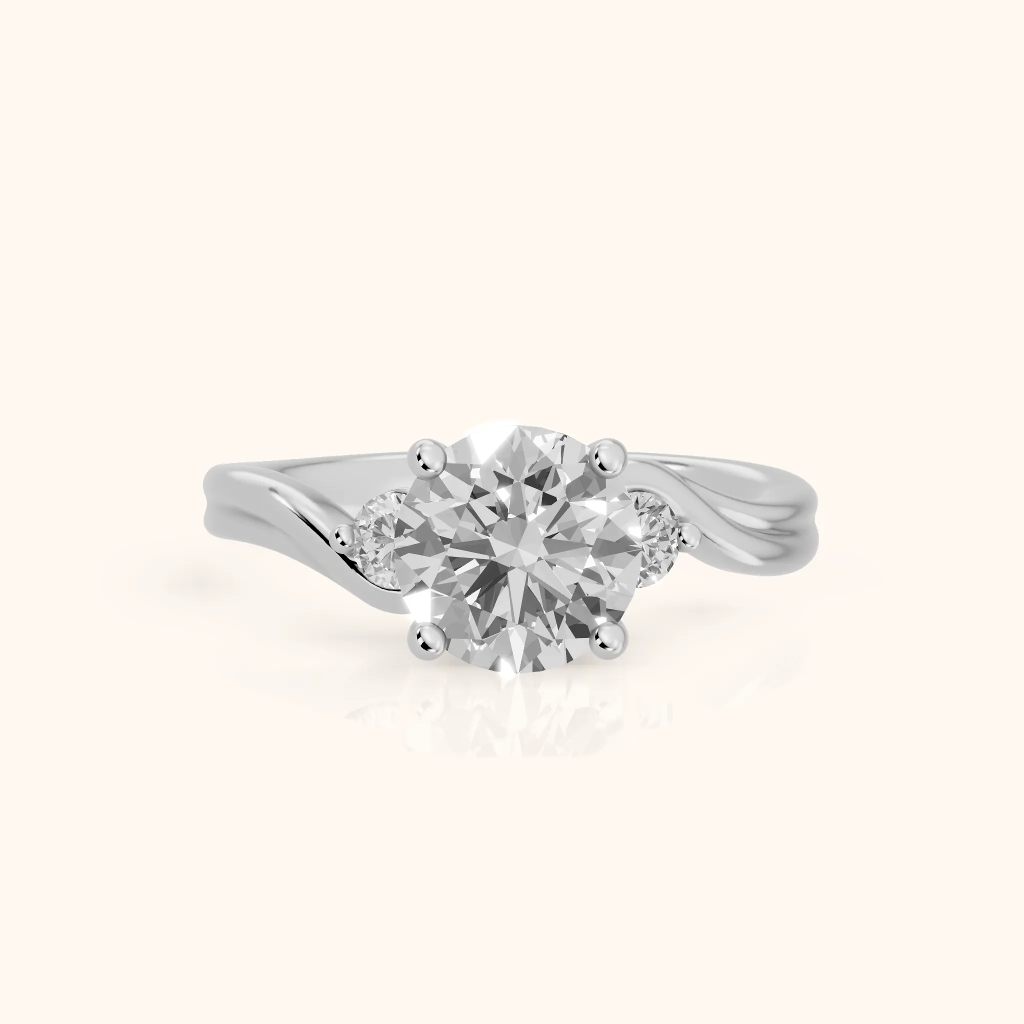 Rena Bypass Three-Stone Round Diamond Engagement Ring in Platinum — view 1