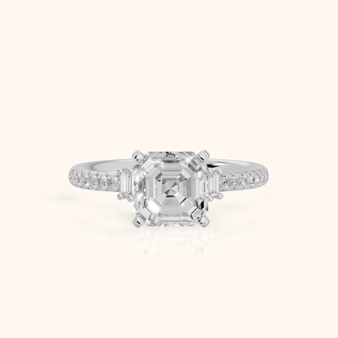 Rhona Baguette Pavé Asscher Diamond Engagement Ring in Silver — view 2