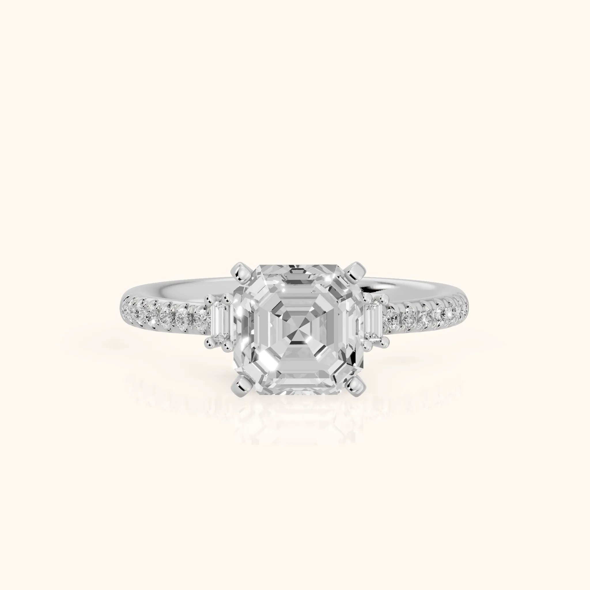 Rhona Baguette Pavé Asscher Diamond Engagement Ring in Silver — view 1