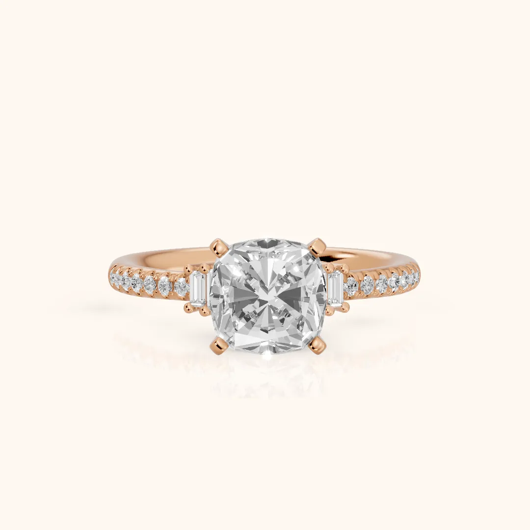 Rhona Baguette Pavé Cushion Diamond Engagement Ring in Rose Gold — view 2