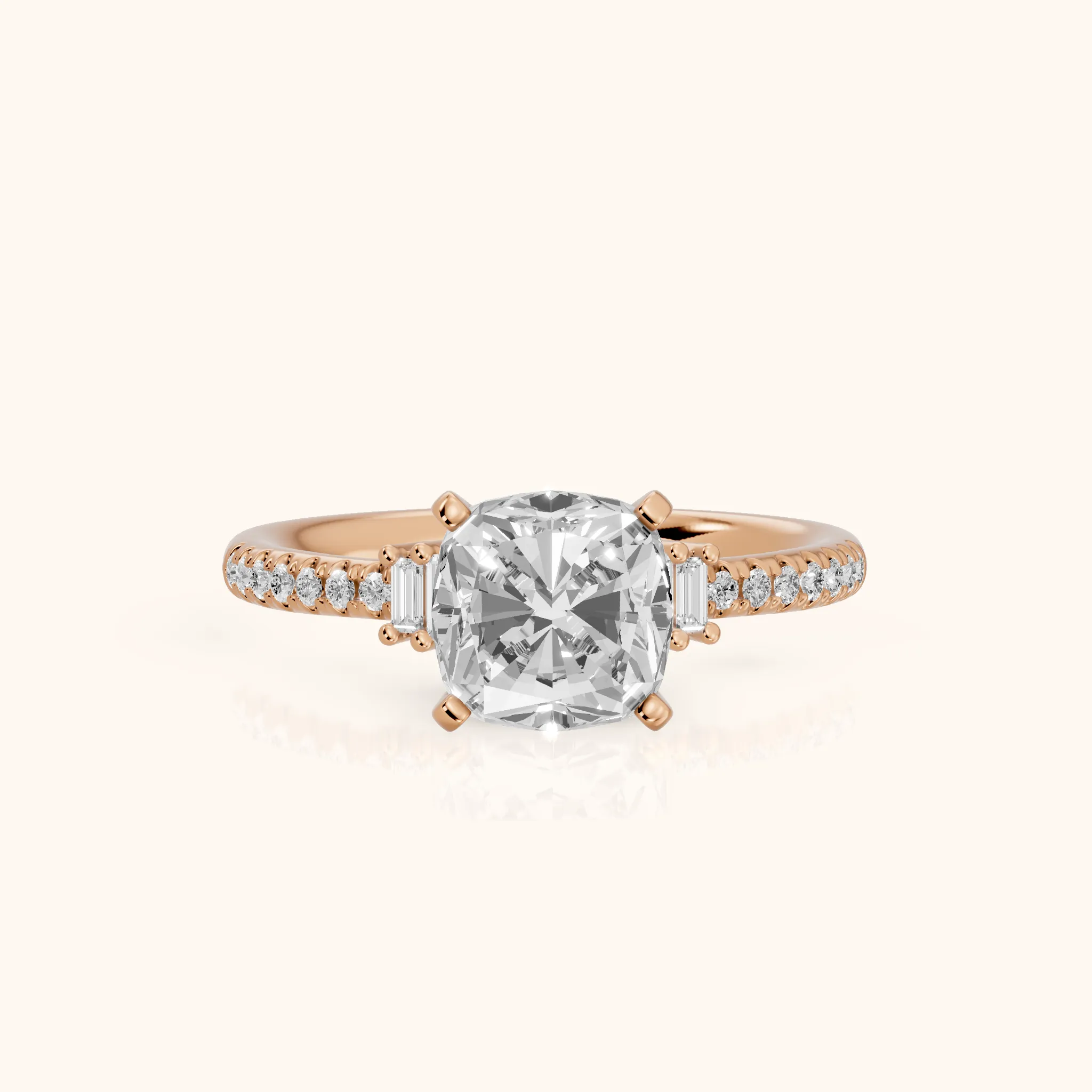 Rhona Baguette Pavé Cushion Diamond Engagement Ring in Rose Gold — view 1