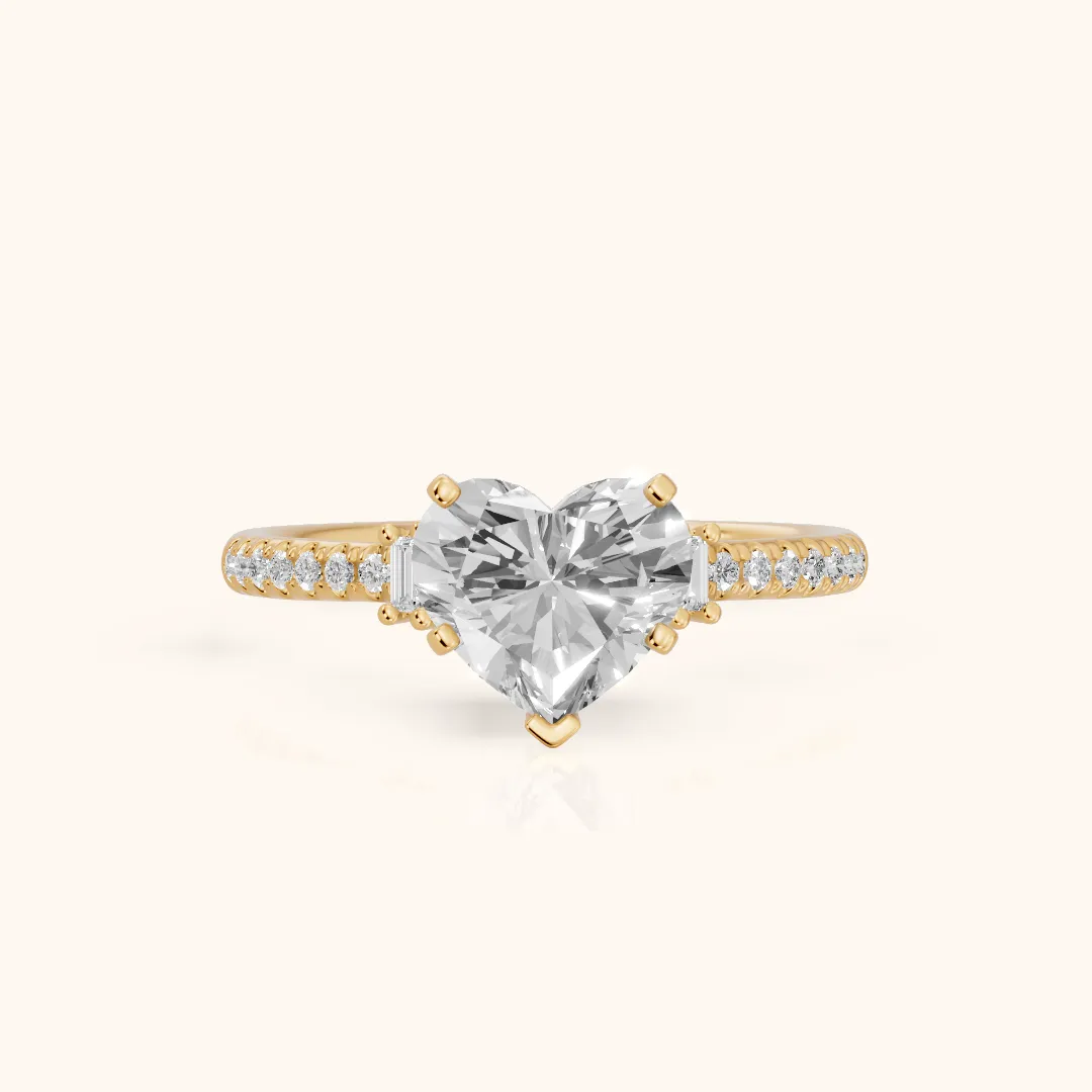 Rhona Baguette Pavé Heart Diamond Engagement Ring in Yellow Gold — view 2