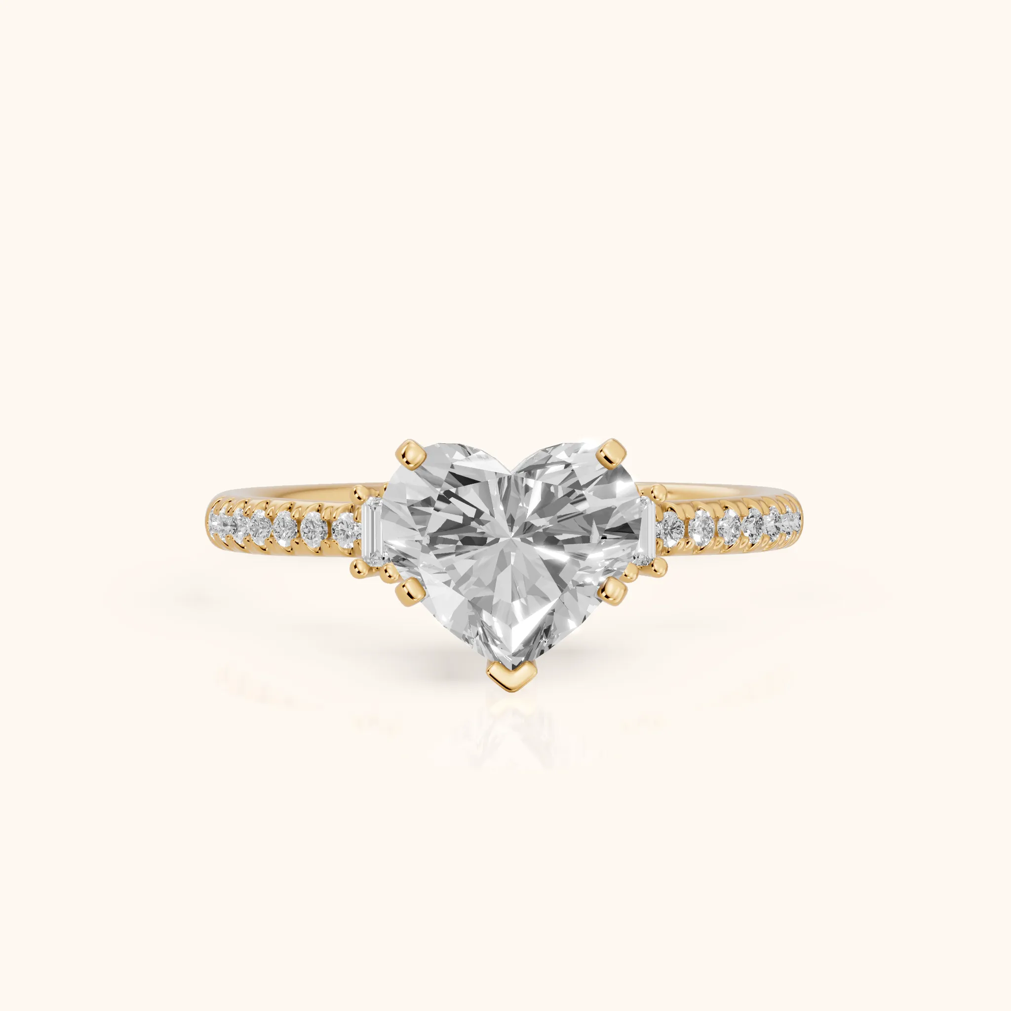 Rhona Baguette Pavé Heart Diamond Engagement Ring in Yellow Gold — view 1