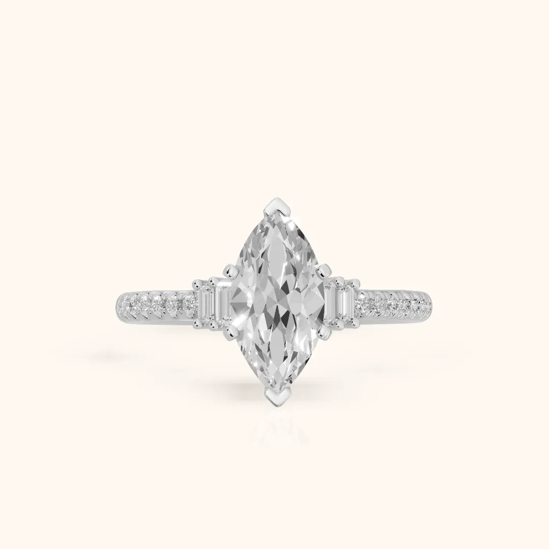 Rhona Baguette Pavé Marquise Diamond Engagement Ring in White Gold — view 2