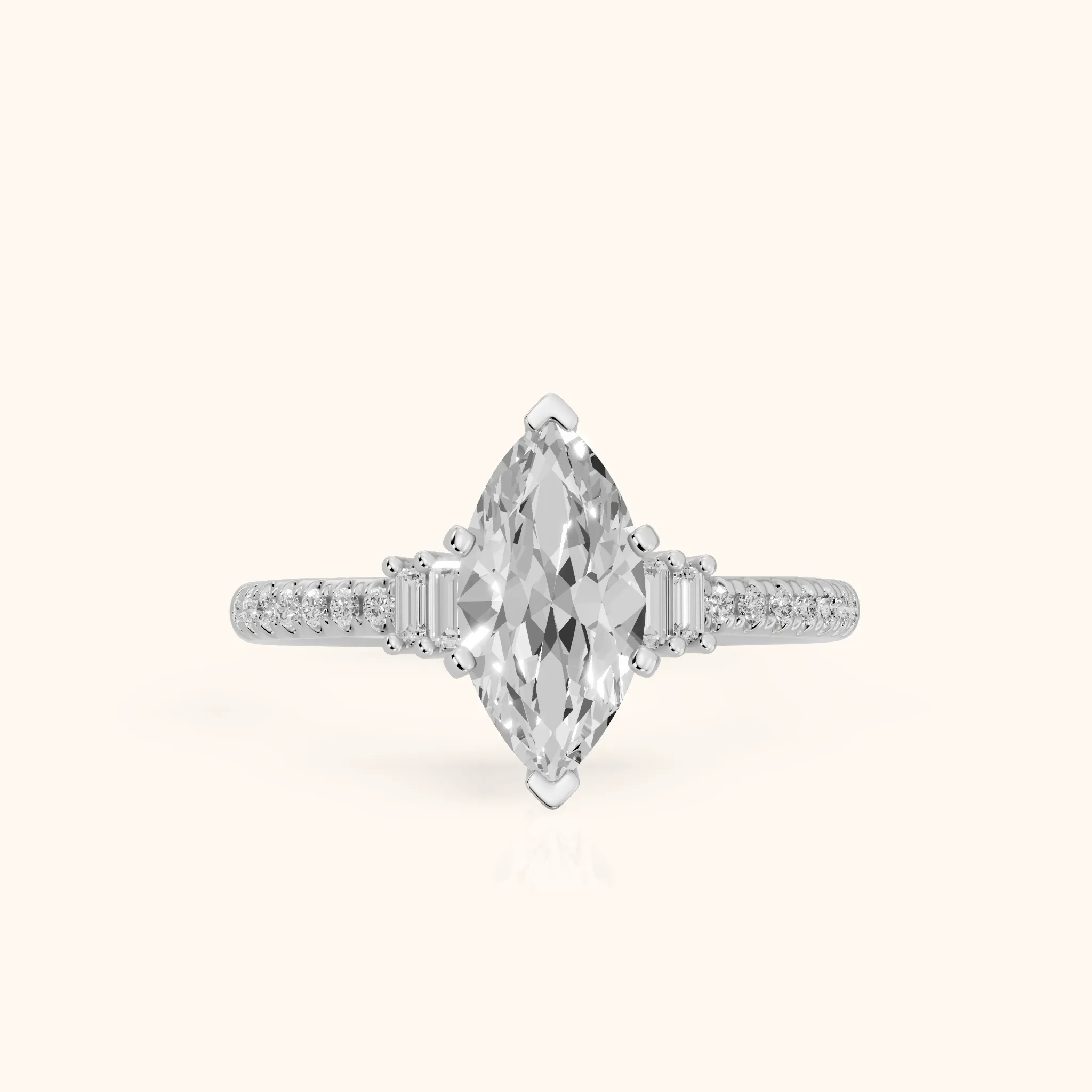 Rhona Baguette Pavé Marquise Diamond Engagement Ring in White Gold — view 1