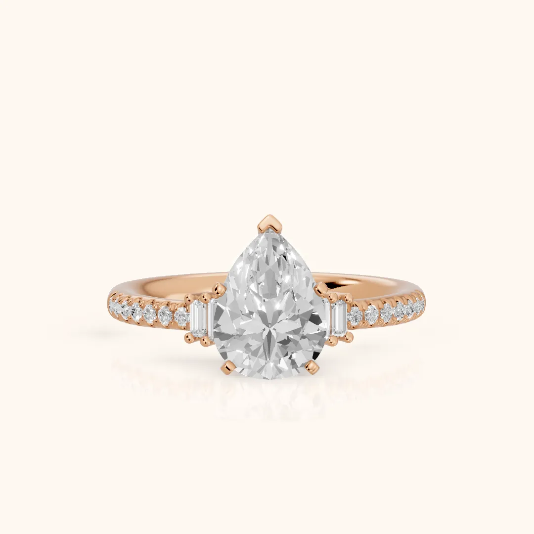Rhona Baguette Pavé Pear Diamond Engagement Ring in Rose Gold — view 2
